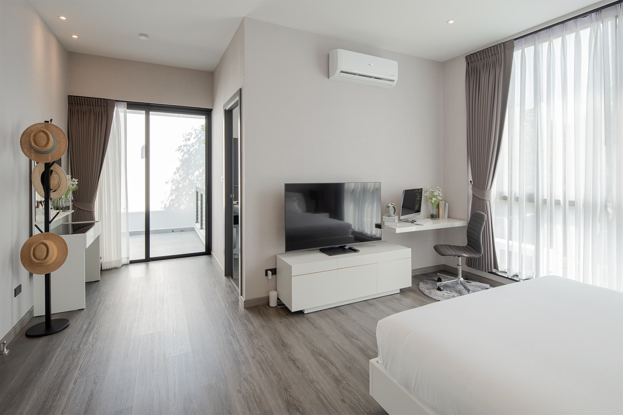 Modern bedroom inside a luxury home for sale in Chiang Mai
